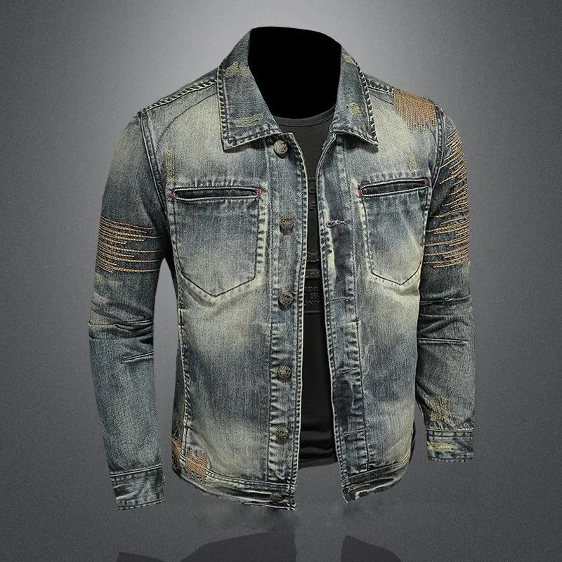 Men's Vintage Washed Lapel Slim Fit Denim Motorcycle Jacket 47091051M sold by Manly product image thumbnail 3