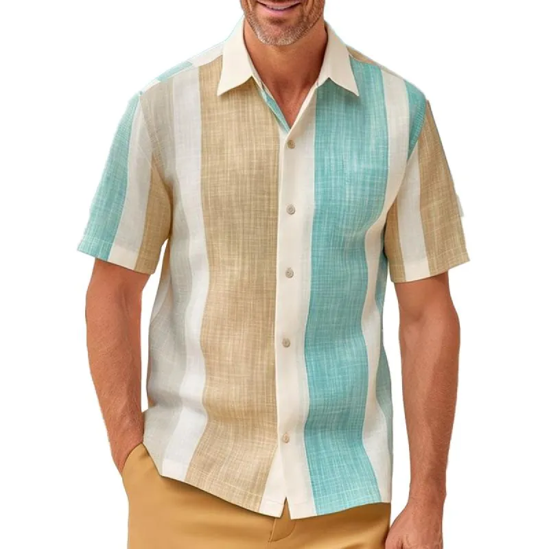 Men's Striped Print Loose Short Sleeve Shirt 43097509X sold by Manly