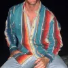 【24-hour shipping out】Men's Retro Color Block Stripe Printed Loose Long Sleeve Shirt 74916689M sold by Manly