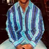 【24-hour shipping out】Men's Retro Color Block Stripe Printed Loose Long Sleeve Shirt 74916689M sold by Manly