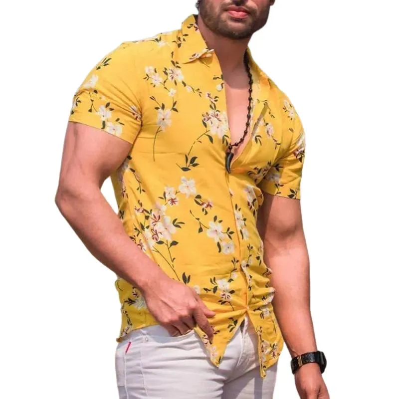 Men's Floral Print Lapel Beach Short Sleeve Shirt 45243026Y sold by Manly