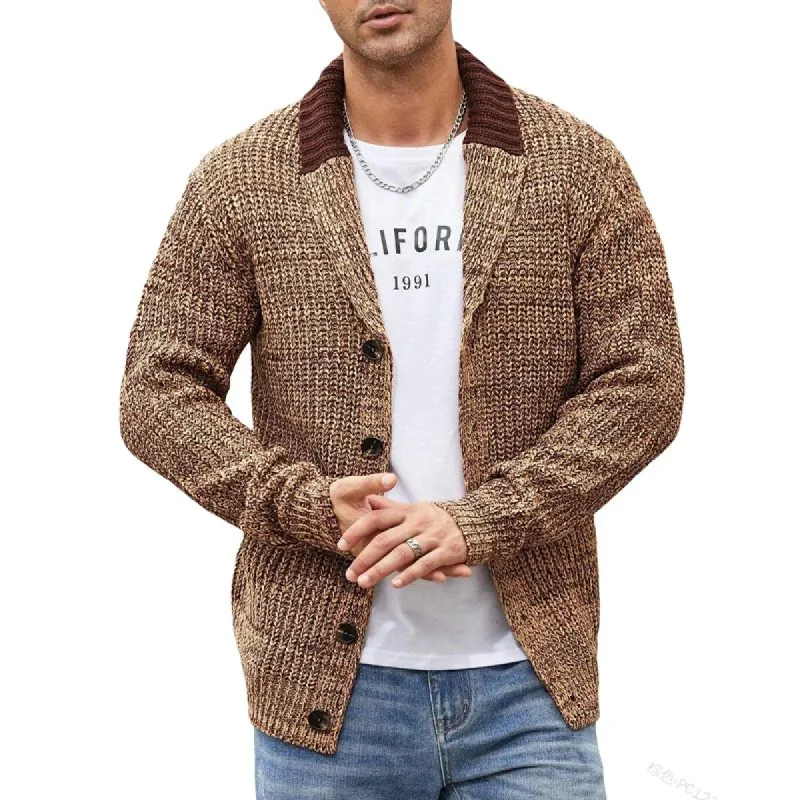 Men's Colorblock Lapel Long Sleeve Knit Cardigan Jacket 32629789X sold by Manly