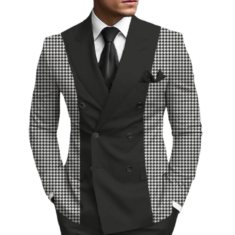 Men's Houndstooth Print Double Breasted Blazer 39857141Y sold by Manly