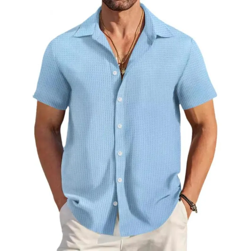 Men's Solid Waffle Short Sleeve Shirt 40572587Y sold by Manly