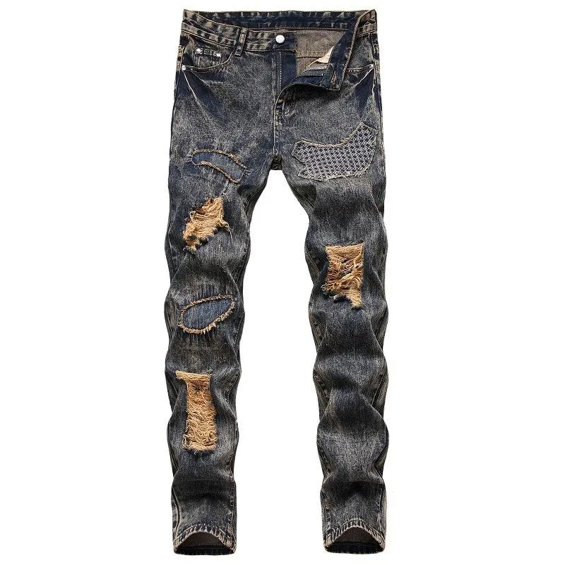 Men's Fashion Patchwork Distressed Hole Slim Jeans 42722263Z sold by Manly product image thumbnail 3
