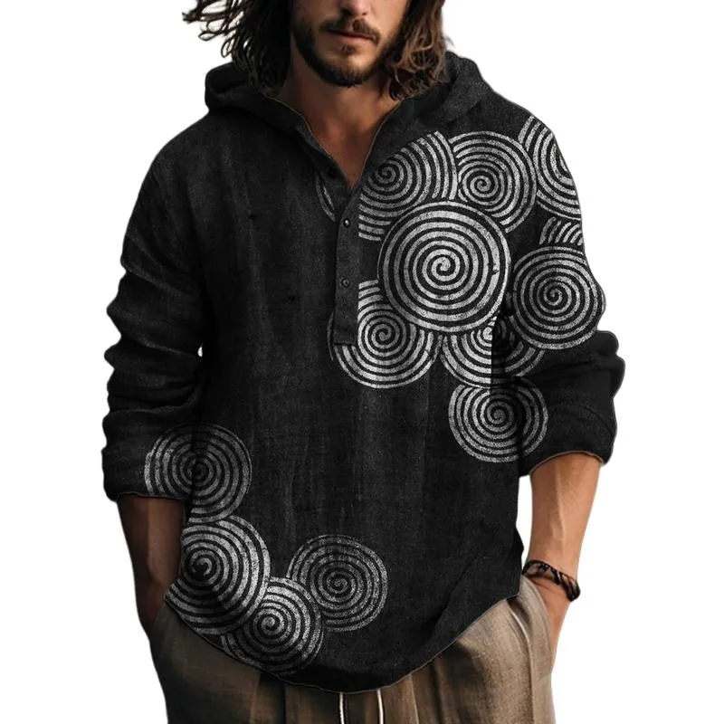 Men's Casual Printed Hooded Long-sleeved Loose Pullover Shirt 89756969M sold by Manly