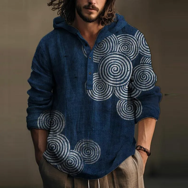 Men's Casual Printed Hooded Long-sleeved Loose Pullover Shirt 89756969M sold by Manly product image thumbnail 3