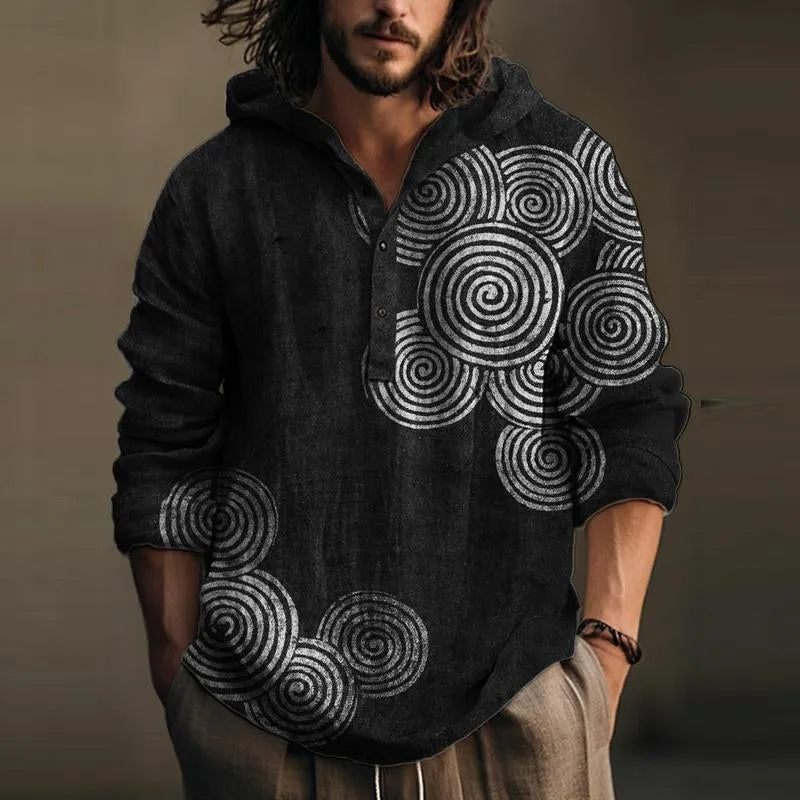 Men's Casual Printed Hooded Long-sleeved Loose Pullover Shirt 89756969M sold by Manly product image thumbnail 2