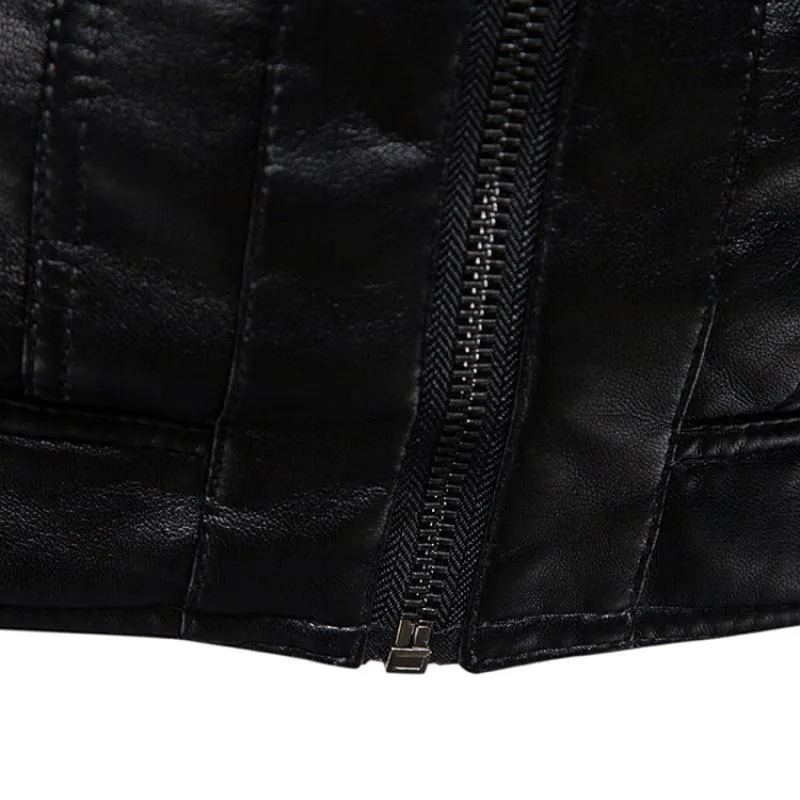 Men's Vintage Slim Stand Collar Panel Leather Biker Jacket 91771623M sold by Manly product image thumbnail 5