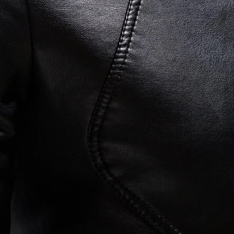 Men's Vintage Slim Stand Collar Panel Leather Biker Jacket 91771623M sold by Manly product image thumbnail 4