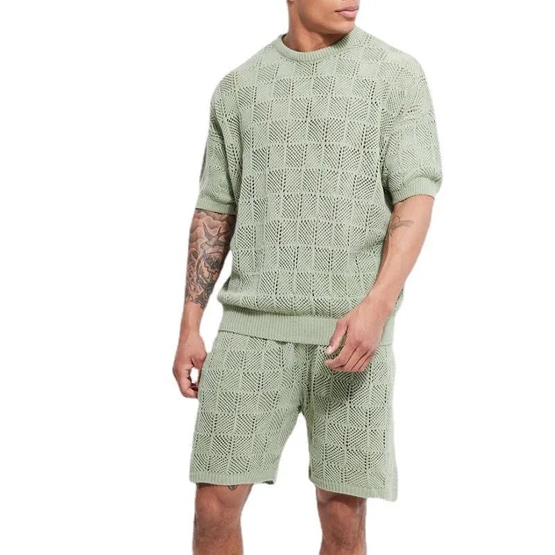 Men's Round Neck Sports Loose Short Sleeve Two-piece Set 77010248X sold by Manly