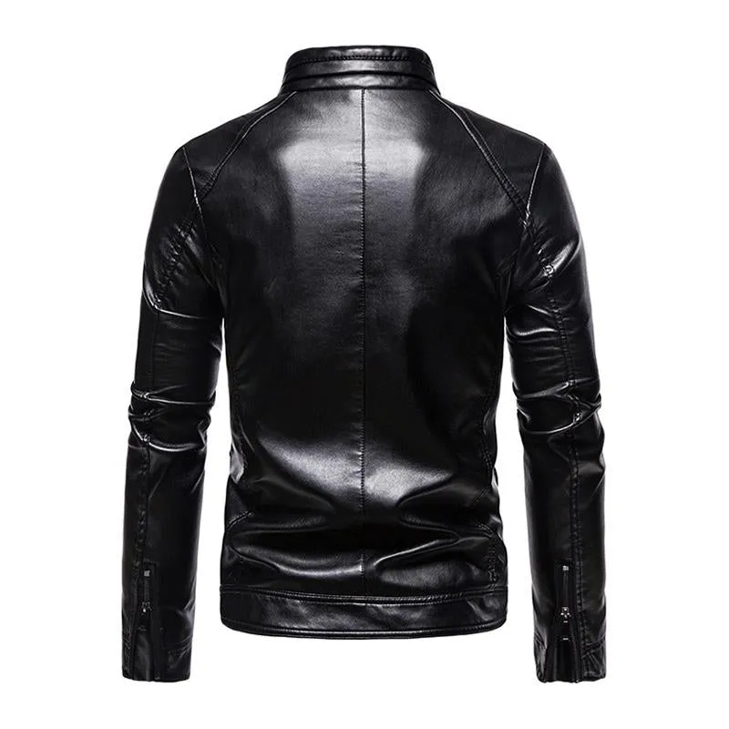 Men's Vintage Slim Stand Collar Panel Leather Biker Jacket 91771623M sold by Manly product image thumbnail 3