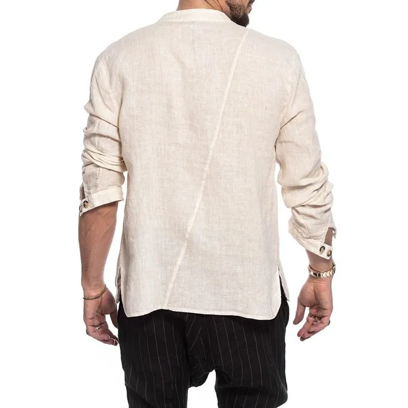 Men's Stand Collar Loose Cotton Linen Shirt 25606954Z sold by Manly product image thumbnail 3