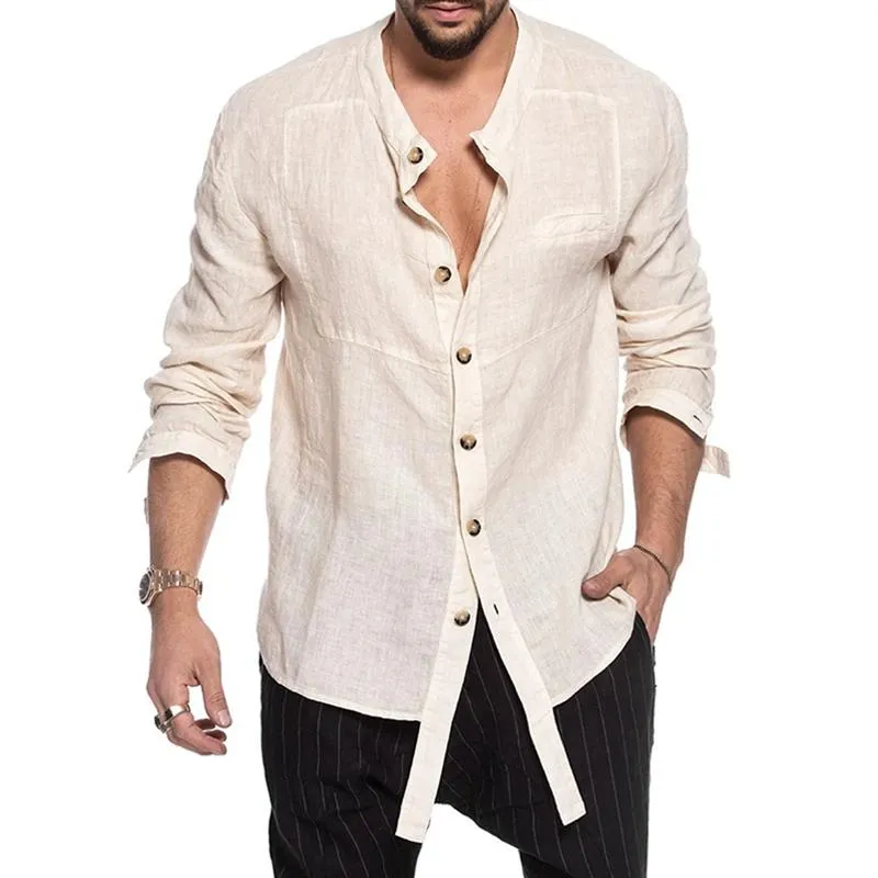 Men's Stand Collar Loose Cotton Linen Shirt 25606954Z sold by Manly product image thumbnail 2