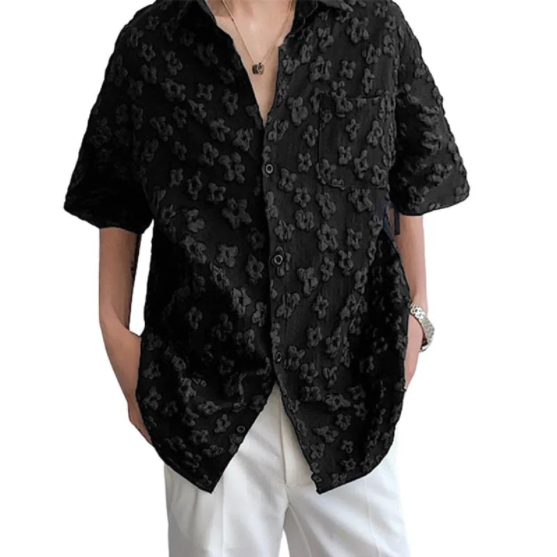 Men's Casual Loose 3D Embossed Lapel Short-sleeved Shirt 94523937M sold by Manly