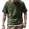 Men's Vintage Washed Henley Collar Loose Short Sleeve T-Shirt 0374669M sold by Manly