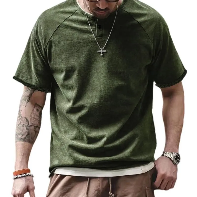 Men's Vintage Washed Henley Collar Loose Short Sleeve T-Shirt 0374669M sold by Manly product image thumbnail 5