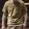Men's Vintage Washed Henley Collar Loose Short Sleeve T-Shirt 0374669M sold by Manly