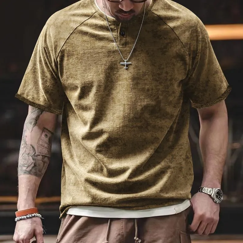 Men's Vintage Washed Henley Collar Loose Short Sleeve T-Shirt 0374669M sold by Manly product image thumbnail 2