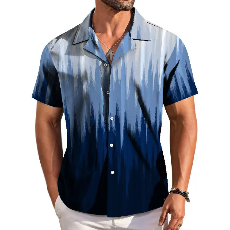 Men's Retro Gradient Lapel Short Sleeve Shirt 20318332TO sold by Manly