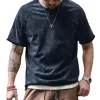 Men's Vintage Washed Henley Collar Loose Short Sleeve T-Shirt 0374669M sold by Manly