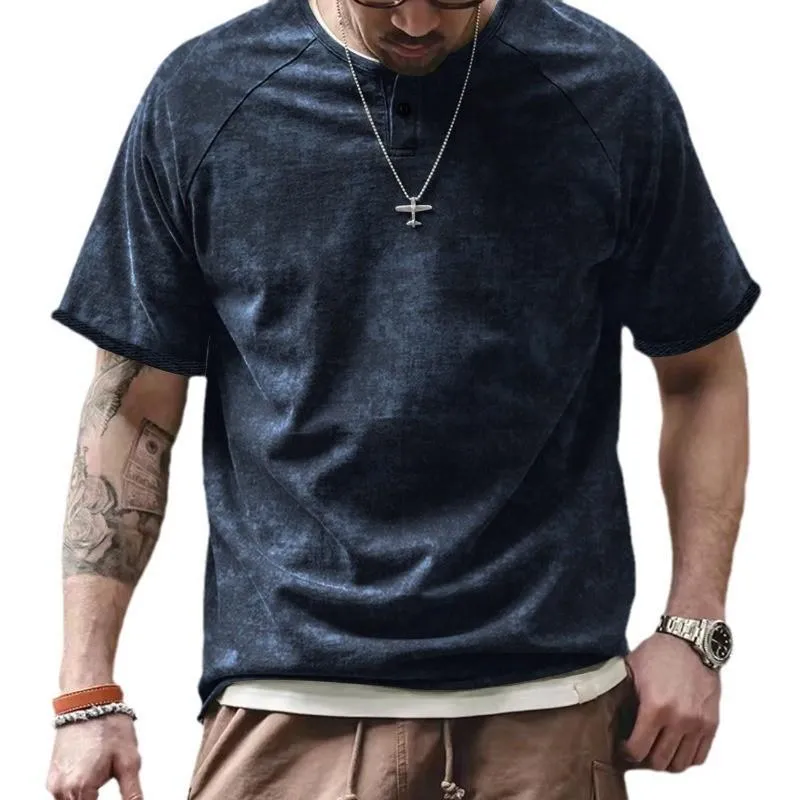 Men's Vintage Washed Henley Collar Loose Short Sleeve T-Shirt 0374669M sold by Manly product image thumbnail 3