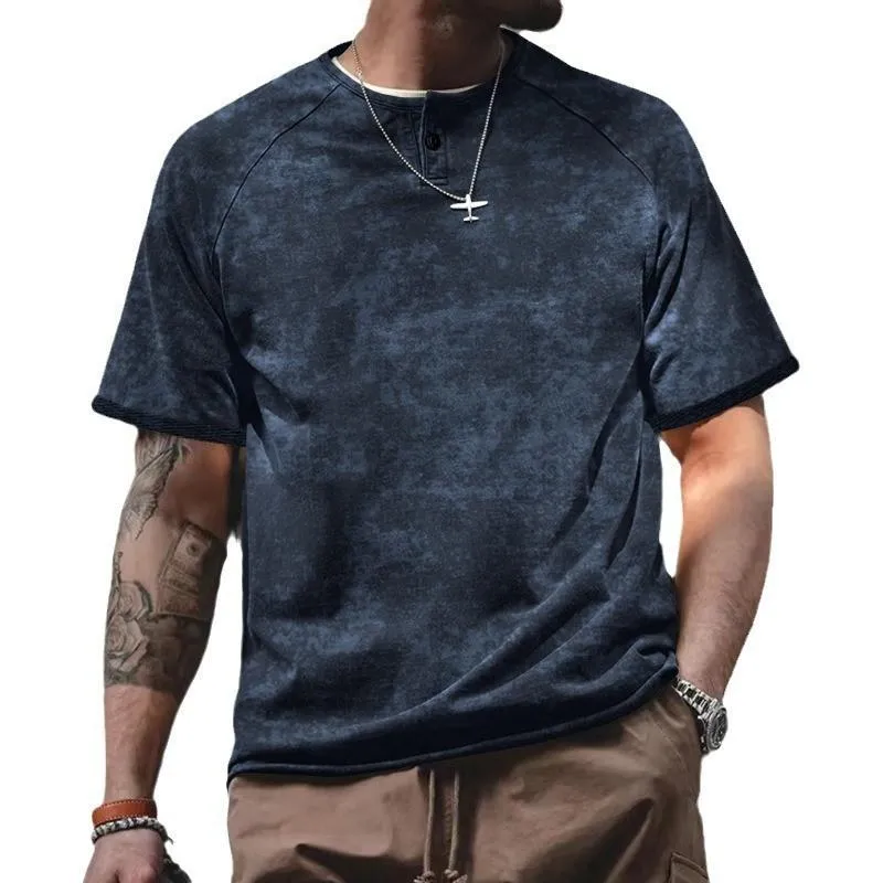 Men's Vintage Washed Henley Collar Loose Short Sleeve T-Shirt 0374669M sold by Manly product image thumbnail 4