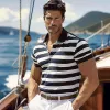Men's Stripe Print Short Sleeve Polo Shirt 38333592X sold by Manly