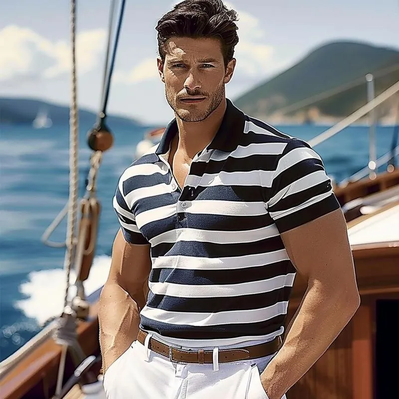 Men's Stripe Print Short Sleeve Polo Shirt 38333592X sold by Manly product image thumbnail 4