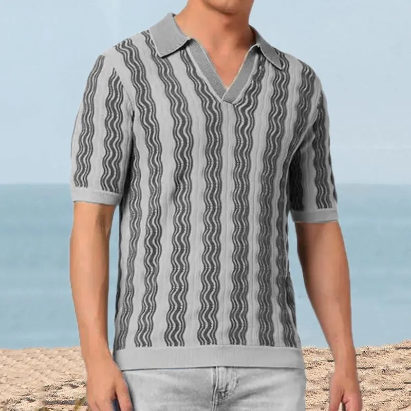 Men's Knitted Striped Lapel Short Sleeve Polo Shirt 91847306Z sold by Manly product image thumbnail 3