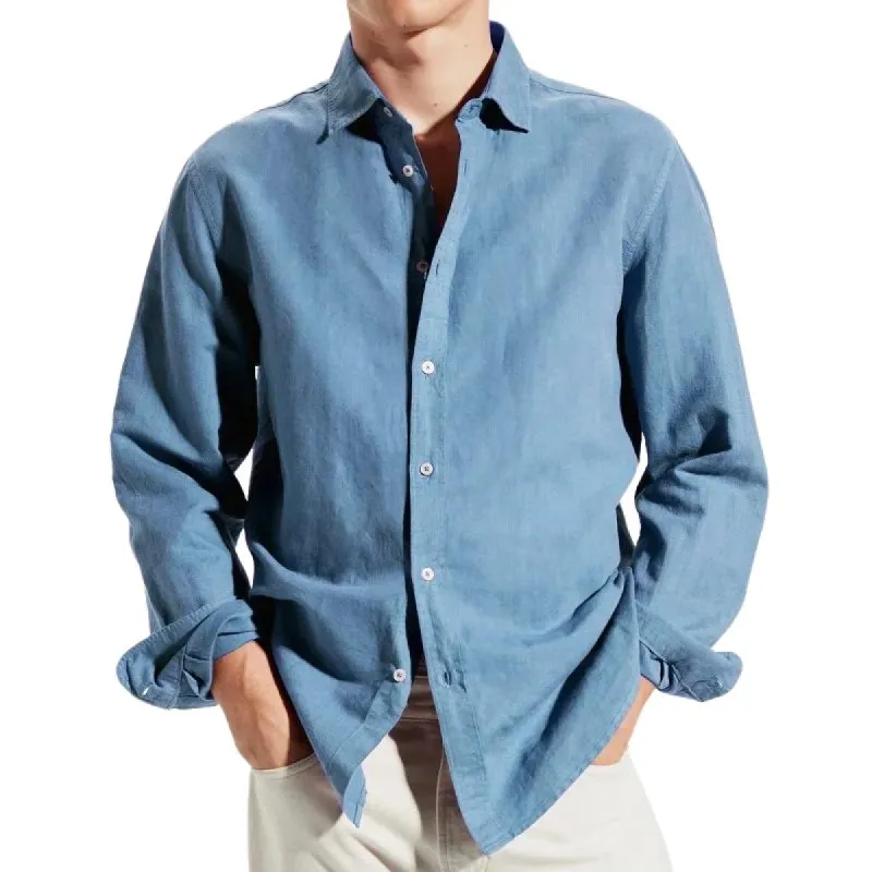 Men's Solid Lapel Long Sleeve Casual Shirt 06491687Z sold by Manly