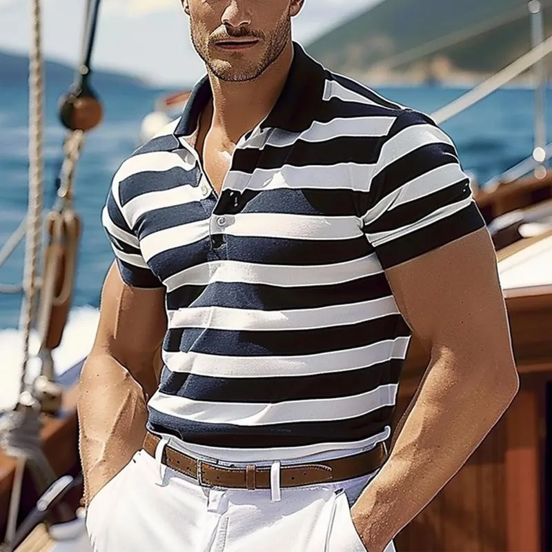 Men's Stripe Print Short Sleeve Polo Shirt 38333592X sold by Manly product image thumbnail 3