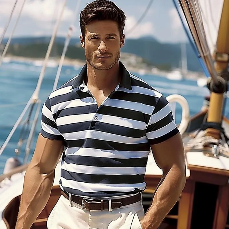 Men's Stripe Print Short Sleeve Polo Shirt 38333592X sold by Manly product image thumbnail 2