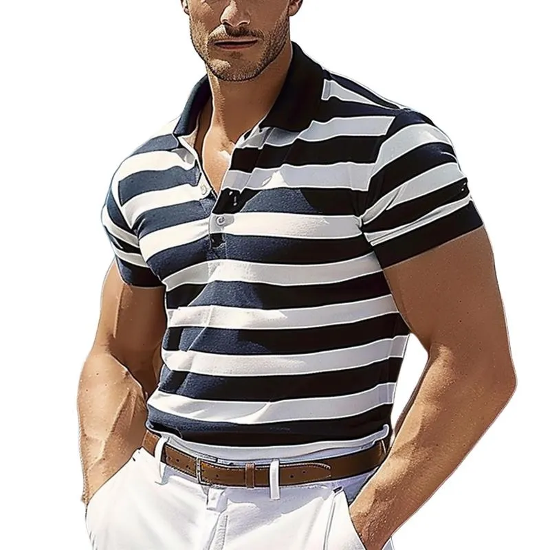 Men's Stripe Print Short Sleeve Polo Shirt 38333592X sold by Manly
