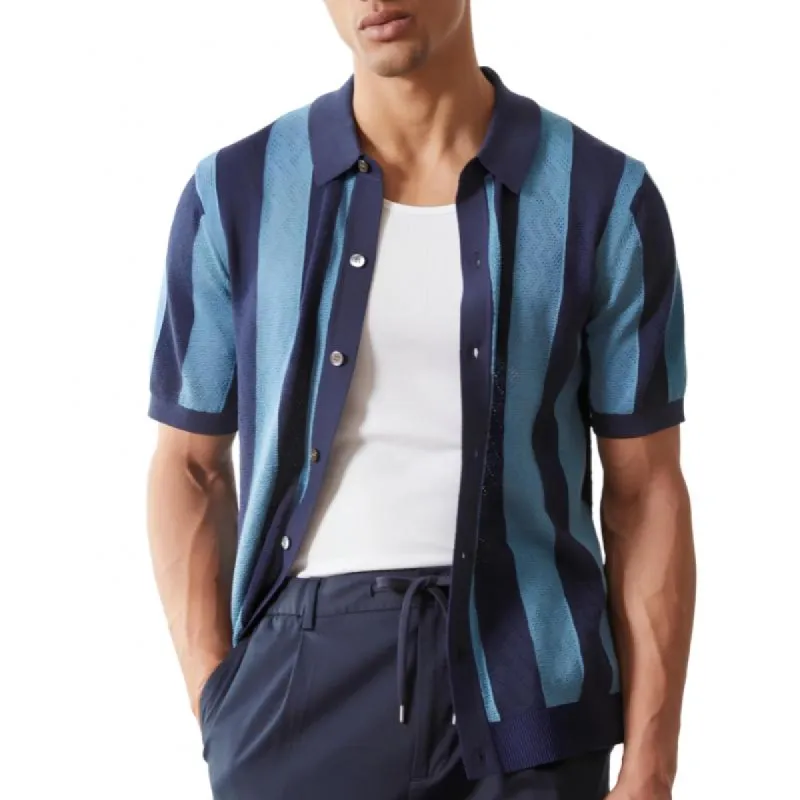 Men's Striped Knit Short Sleeve Polo Shirt 67849615Y sold by Manly