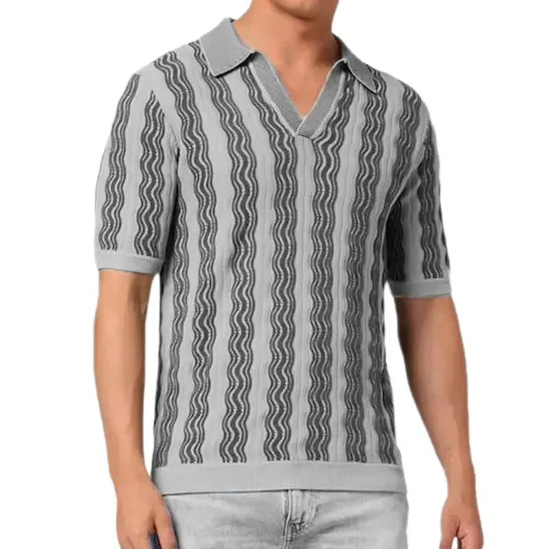 Men's Knitted Striped Lapel Short Sleeve Polo Shirt 91847306Z sold by Manly