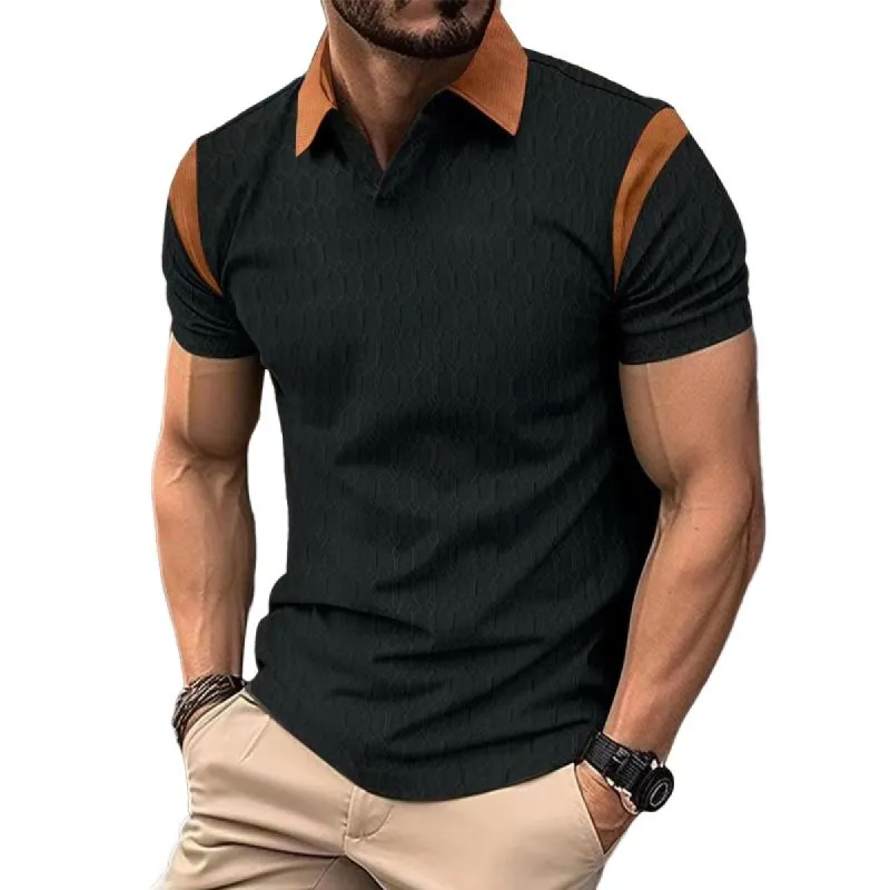 Men's Waffle Color Block Lapel Short Sleeve POLO Shirt 65522178X sold by Manly