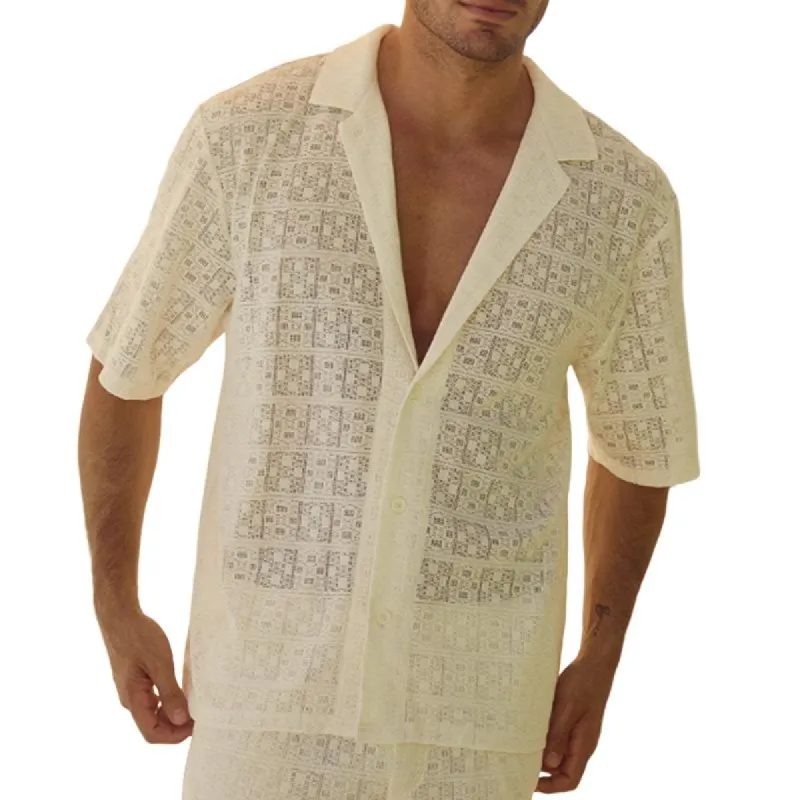 Men's Casual Breathable Hollow Lapel Short-sleeved Shirt 58580949M sold by Manly