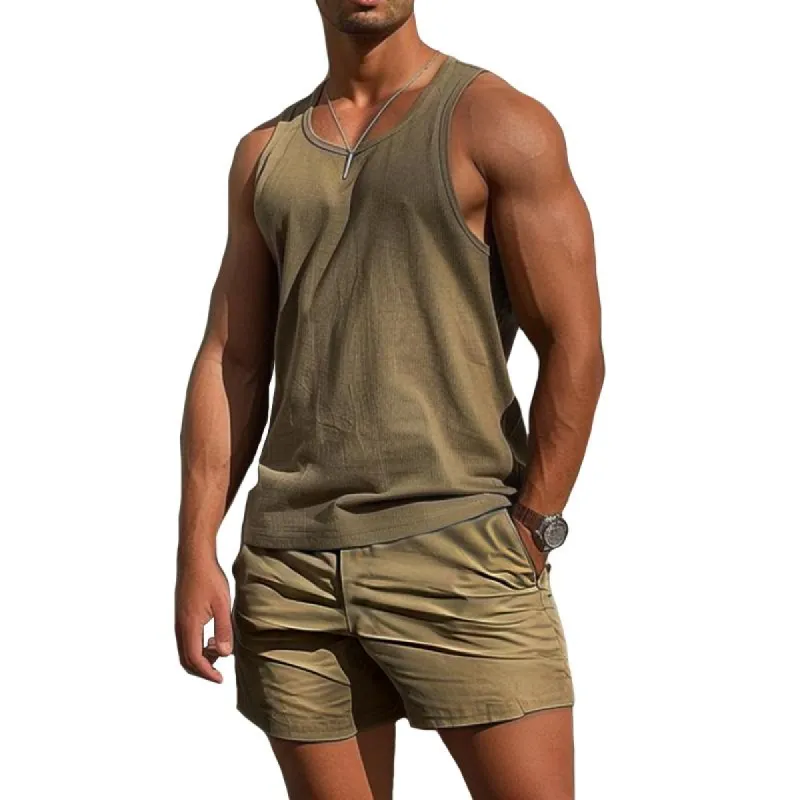 Men's Round Neck Simple Loose Tank Top Two-piece Set 22491573TO sold by Manly