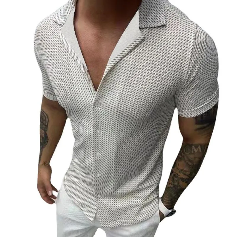 Men's Sexy Slim Lapel Short Sleeve Shirt 08465068TO sold by Manly