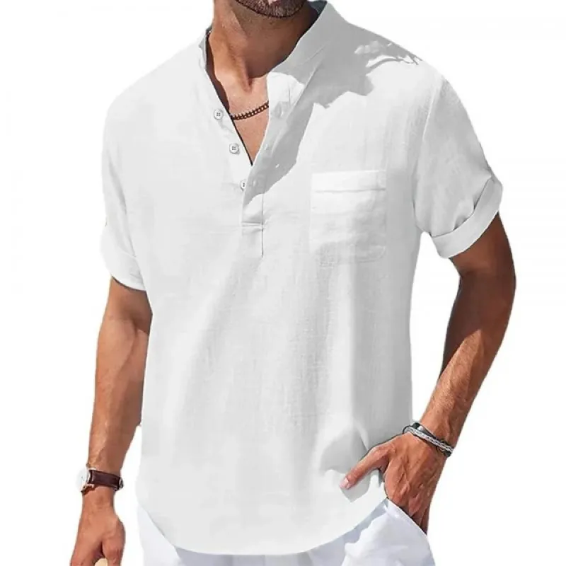 Men's Solid Henley Neck Chest Pocket Short Sleeve Shirt 66594741Y sold by Manly