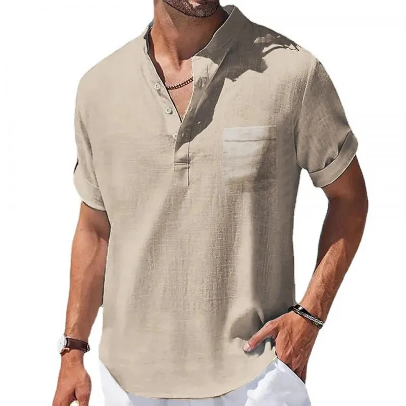 Men's Solid Henley Neck Chest Pocket Short Sleeve Shirt 66594741Y sold by Manly product image thumbnail 3