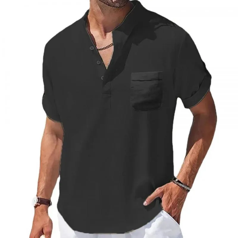 Men's Solid Henley Neck Chest Pocket Short Sleeve Shirt 66594741Y sold by Manly product image thumbnail 2