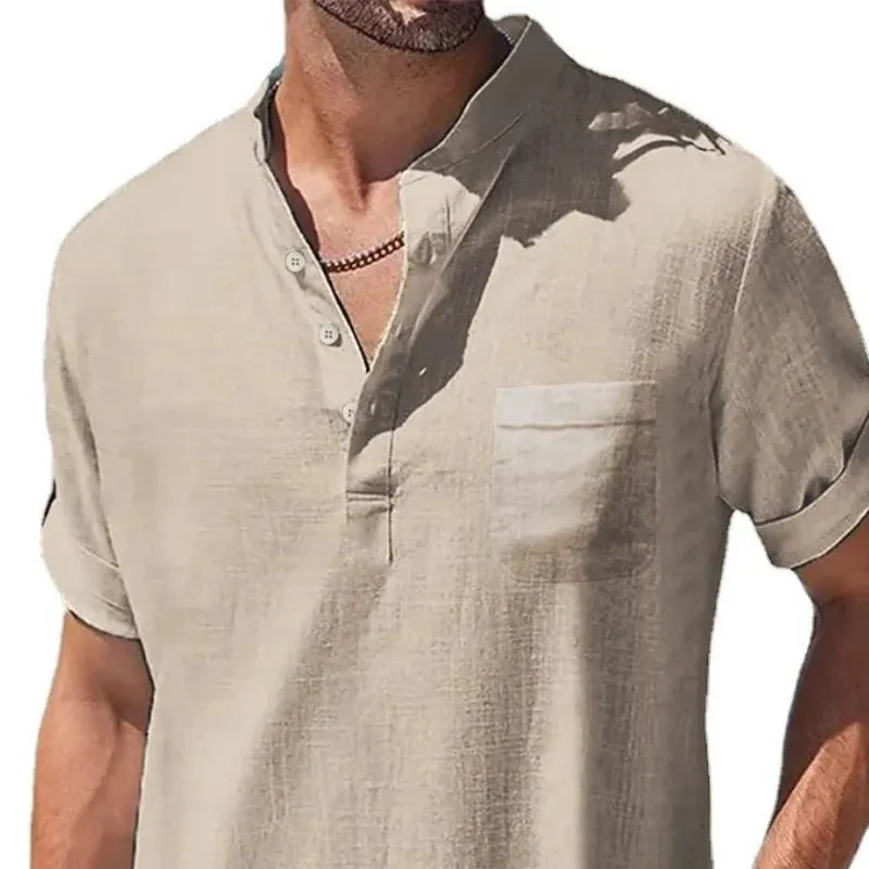 Men's Solid Henley Neck Chest Pocket Short Sleeve Shirt 66594741Y sold by Manly product image thumbnail 4
