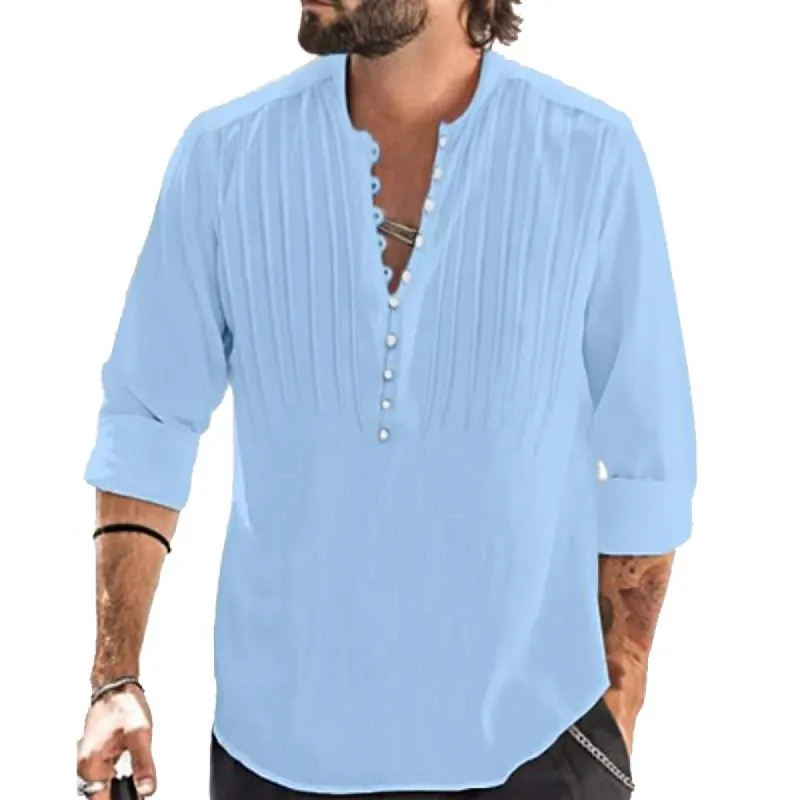 Men's Casual Solid Color Button Long Sleeve Shirt 84349878Y sold by Manly