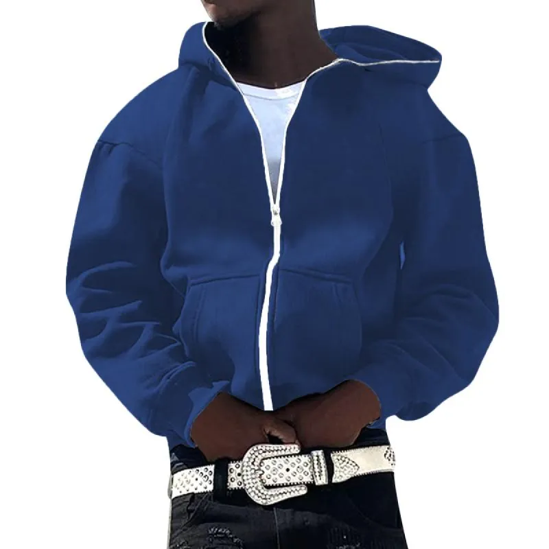 Men's Solid Loose Zipper Casual Hoodie 69753193Z sold by Manly