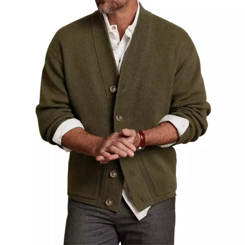Men's Solid Knitted Loose Single Breasted Cardigan 50813543Z sold by Manly