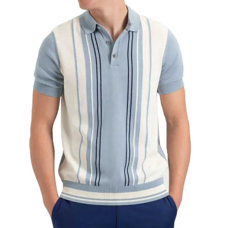 Men's Colorblock Striped Lapel Short Sleeve Polo Shirt 99225975Z sold by Manly