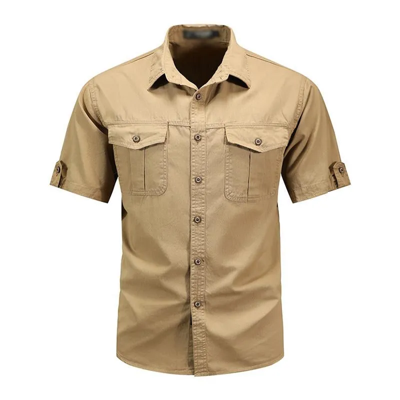 Men's Casual Loose Cotton Lapel Short-Sleeved Work Shirt 95101283M sold by Manly product image thumbnail 3