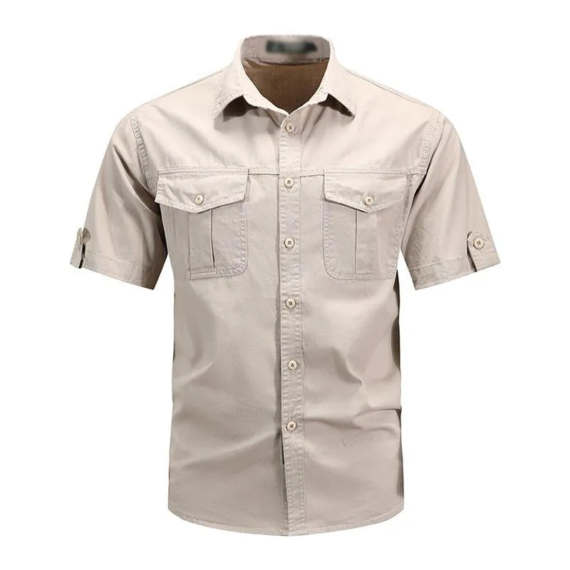 Men's Casual Loose Cotton Lapel Short-Sleeved Work Shirt 95101283M sold by Manly product image thumbnail 4